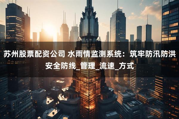 苏州股票配资公司 水雨情监测系统：筑牢防汛防洪安全防线_管理_流速_方式